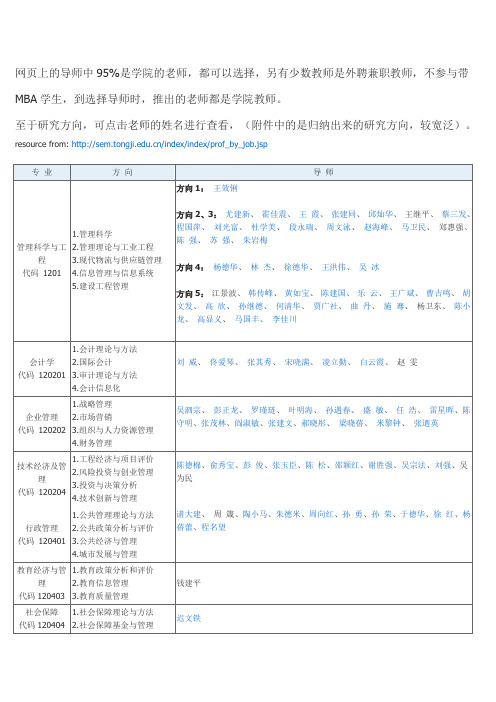 同济大学导师及方向