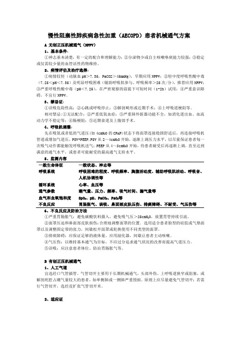 慢性阻塞性肺疾病急性加重患者机械通气方案