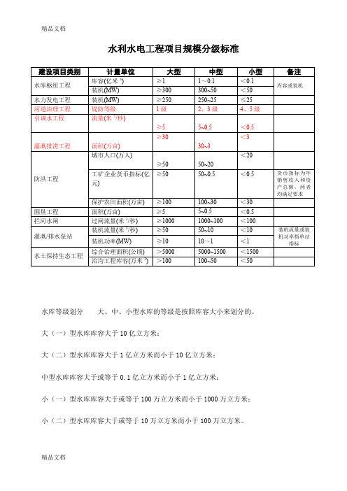 最新水利水电工程项目规模分级标准资料