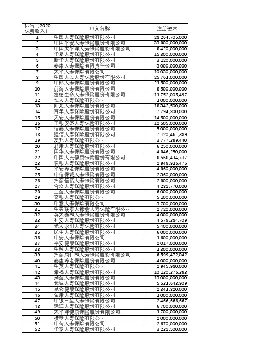 人身险公司排名(按保费收入)