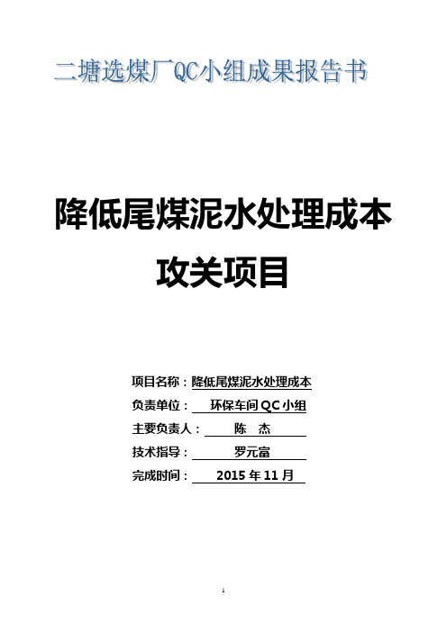 降低尾煤泥水生产处理成本资料