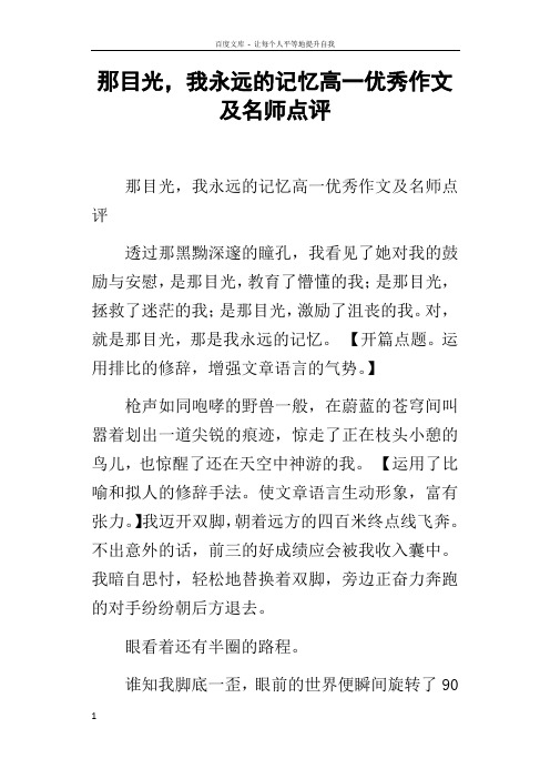 那目光,我永远的记忆高一优秀作文及名师点评