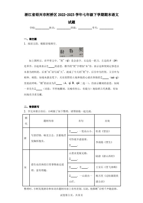 浙江省绍兴市柯桥区2022-2023学年七年级下学期期末语文试题(含答案)