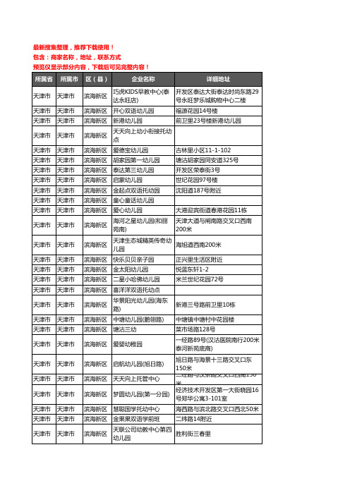 新版天津市天津市滨海新区幼儿园企业公司商家户名录单联系方式地址大全594家