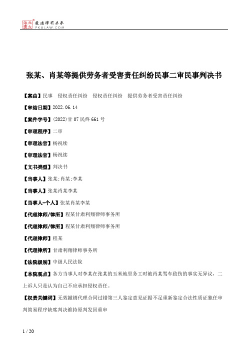 张某、肖某等提供劳务者受害责任纠纷民事二审民事判决书