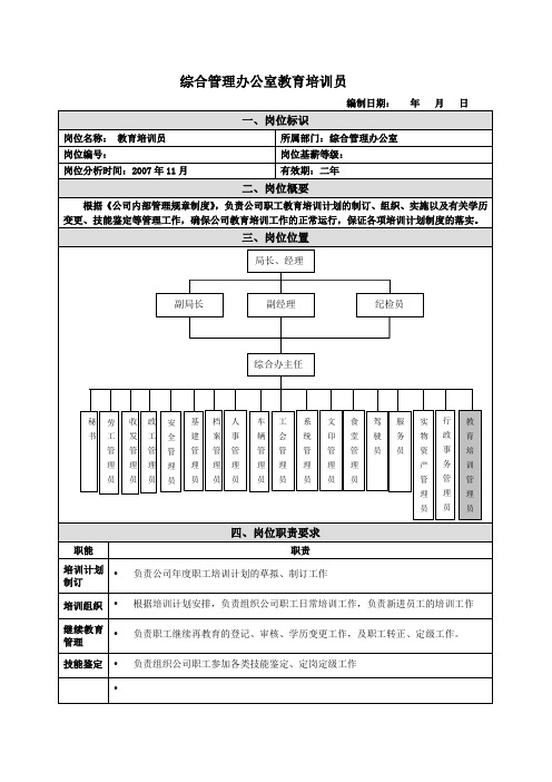 教育培训管理员岗位说明书范例
