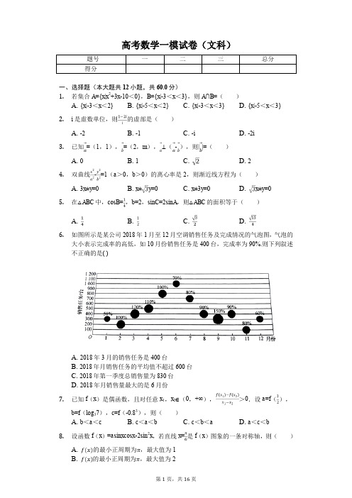 2020年福建省厦门市高考数学一模试卷(文科) 