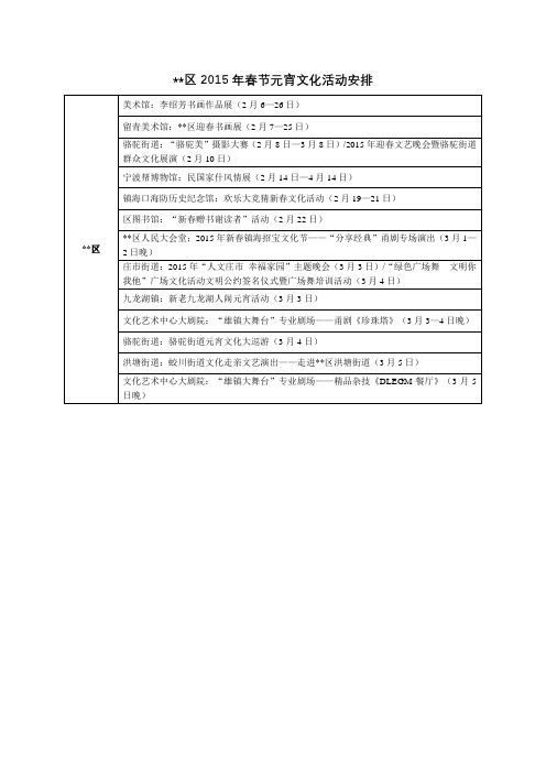 XX区2015年春节元宵文化活动安排【模板】