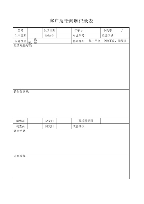 反馈问题质量记录表