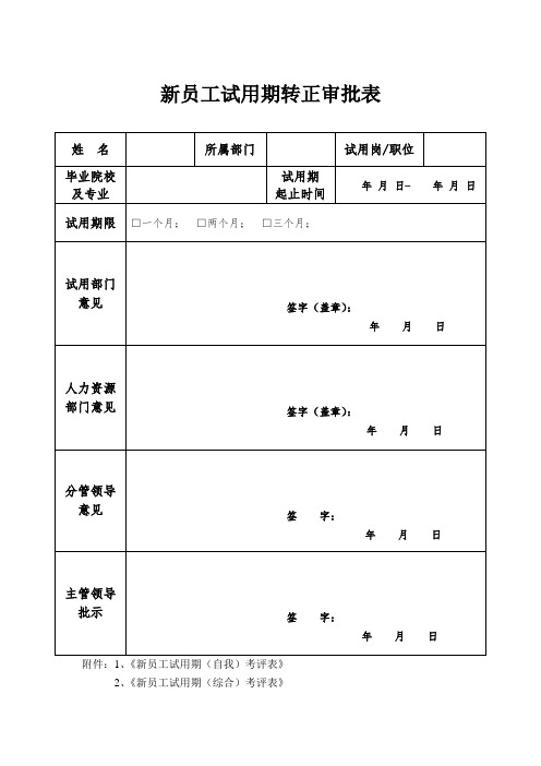 新员工试用期转正审批表(通用版)