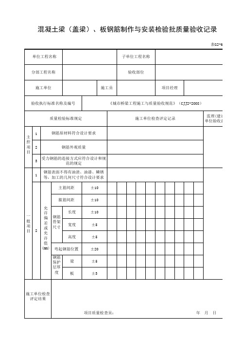 混凝土梁(盖梁)、板钢筋制作与安装检验批质量验收记录