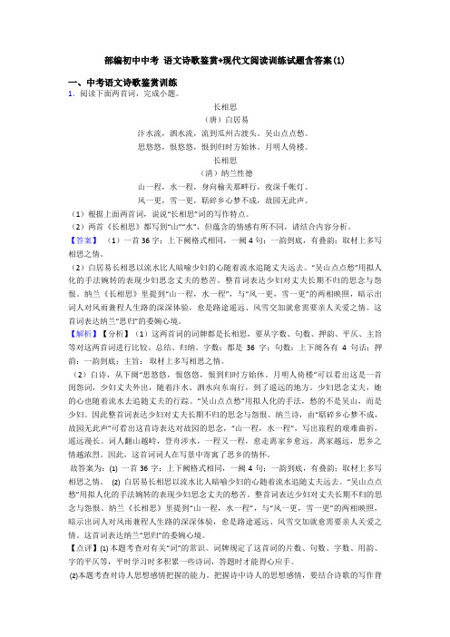 部编初中中考 语文诗歌鉴赏+现代文阅读训练试题含答案(1)