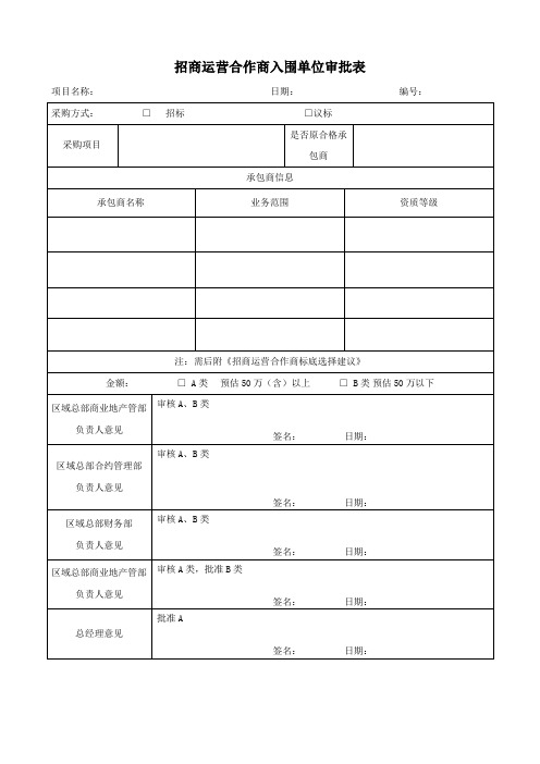 招商运营合作单位入围审批表