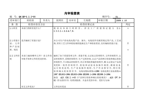 质检部内审检查表