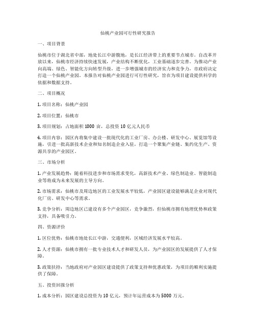 仙桃产业园可行性研究报告