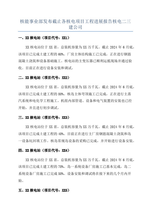 核能事业部发布截止各核电项目工程进展报告核电二三建公司