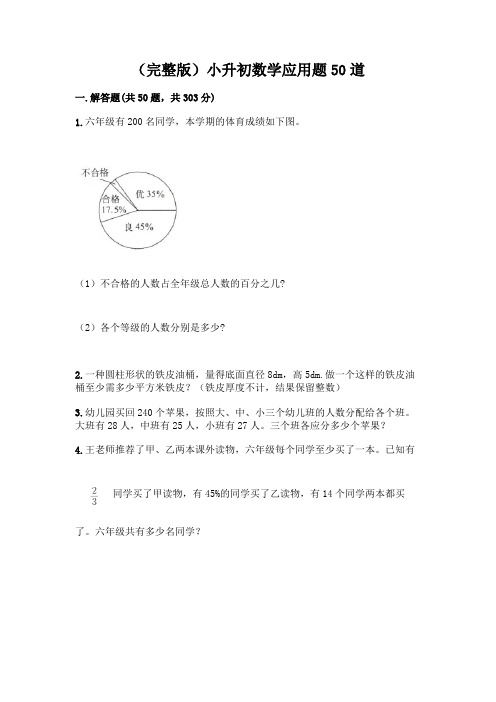 (完整版)小升初数学应用题50道加答案(基础题)