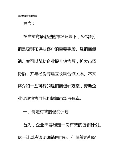 给经销商促销的方案