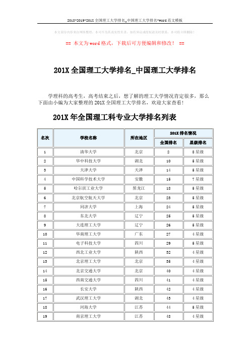 2018-2019-201X全国理工大学排名_中国理工大学排名-word范文模板 (14页)