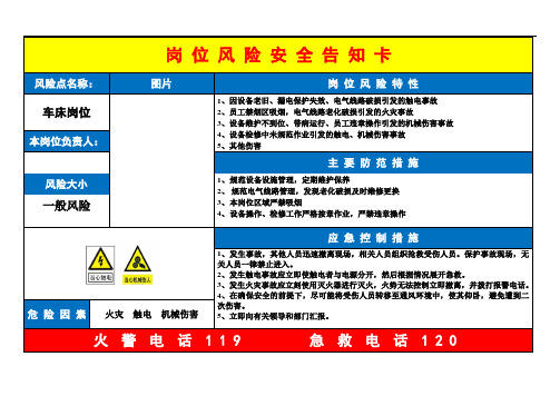 车床岗位告知卡