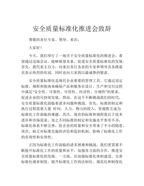 安全质量标准化推进会致辞