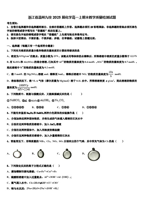 浙江省温州九校2025届化学高一上期末教学质量检测试题含解析