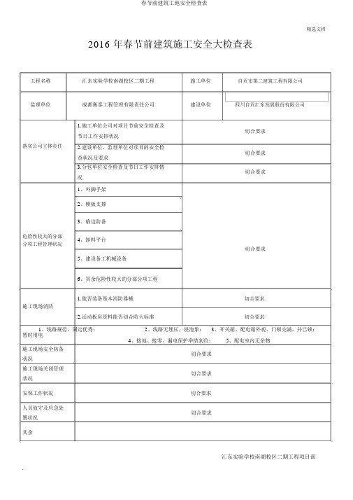 春节前建筑工地安全检查表