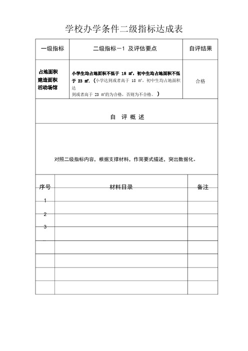 学校办学条件二级指标达成表