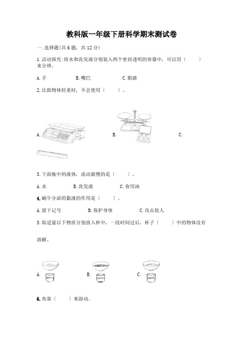 一年级下册科学期末测试卷附参考答案(基础题)