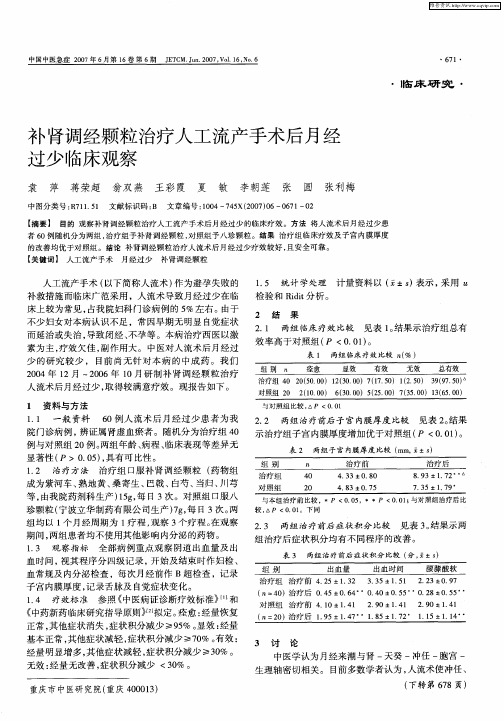 补肾调经颗粒治疗人工流产手术后月经过少临床观察