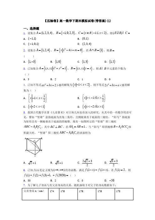 【压轴卷】高一数学下期末模拟试卷(带答案)(1)