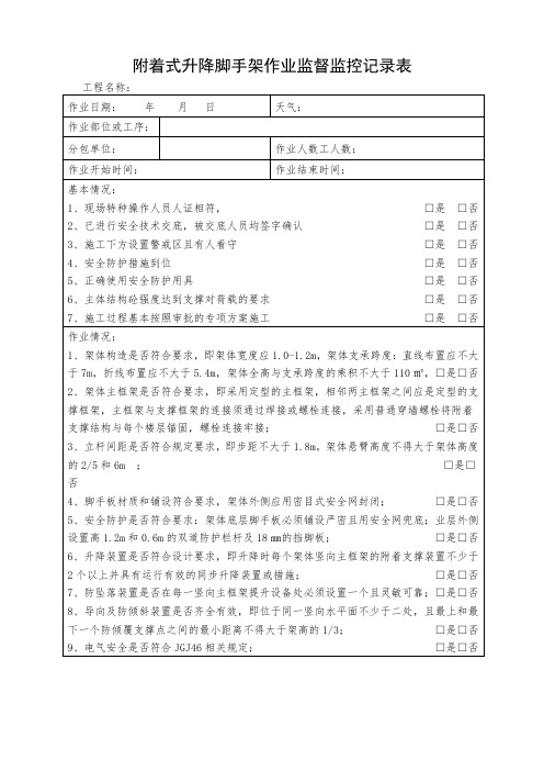 附着式升降脚手架监督监控记录表