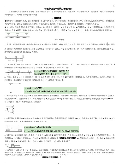 动量守恒定律10个模型最新模拟题精选训练