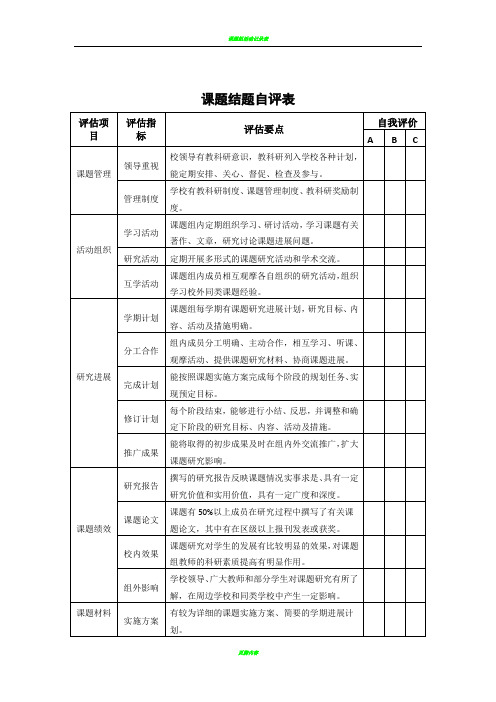 课题结题自评表