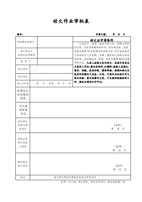 施工单位动火作业审批表