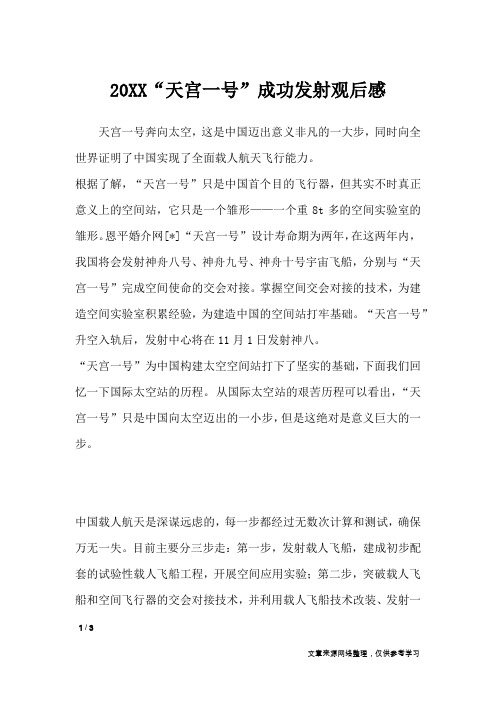 20XX“天宫一号”成功发射观后感