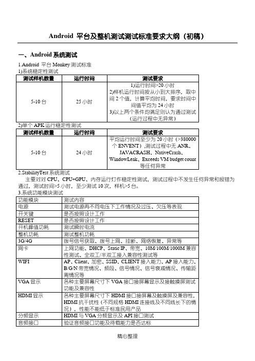 Android 平台及整机测试测试标准要求大纲(初稿)