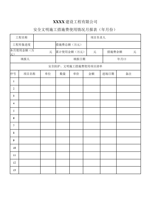 安全文明施工措施费使用情况月报表1