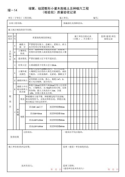 绿篱、组团整形小灌木栽植土及种植穴工程(检验批)质量验收记录