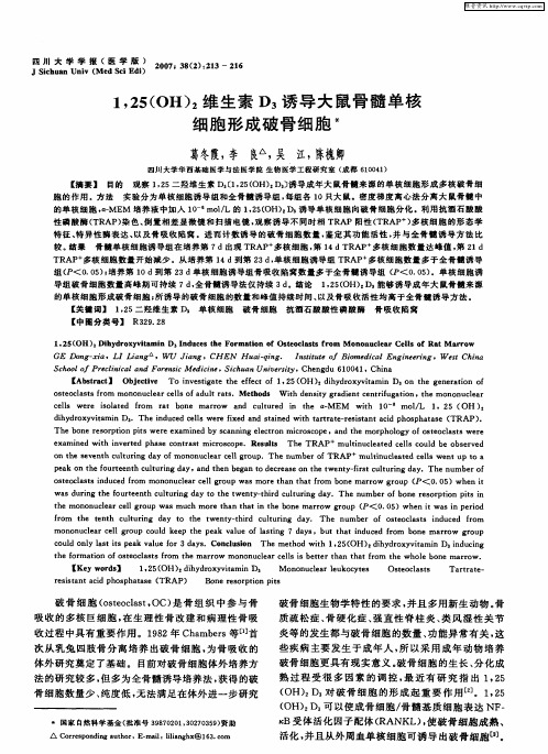 1,25(OH)2维生素D3诱导大鼠骨髓单核细胞形成破骨细胞