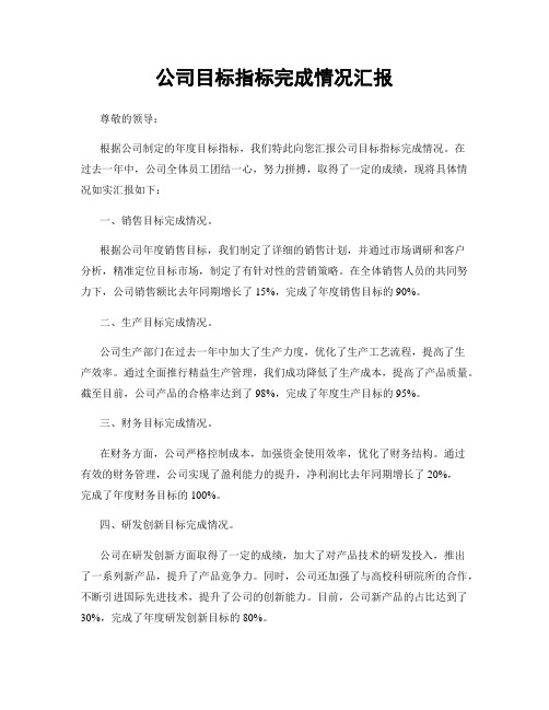 公司目标指标完成情况汇报