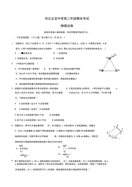 河北省石家庄市高二上学期期末考试(物理).doc