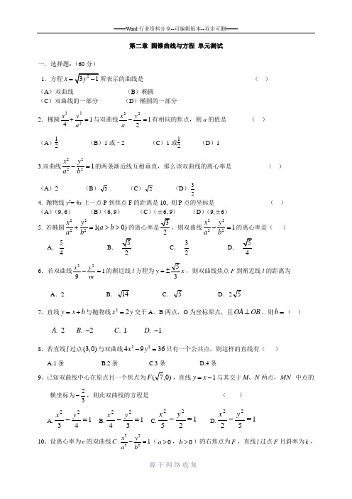 新人教版圆锥曲线测试卷