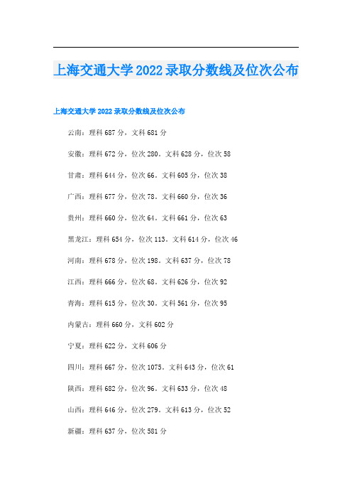 上海交通大学2022录取分数线及位次公布