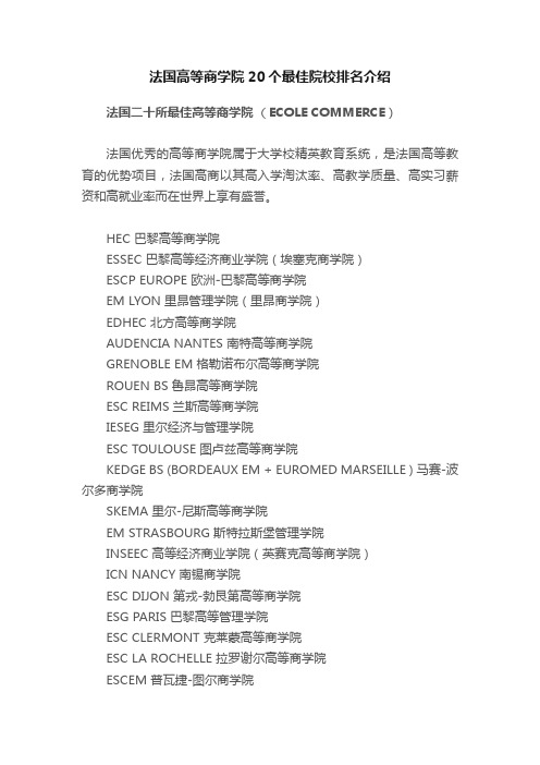 法国高等商学院20个最佳院校排名介绍