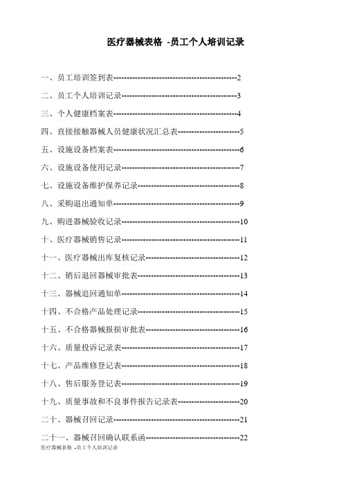 医疗器械表格 -员工个人培训记录