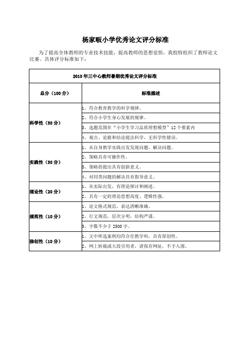 小学论文评分标准