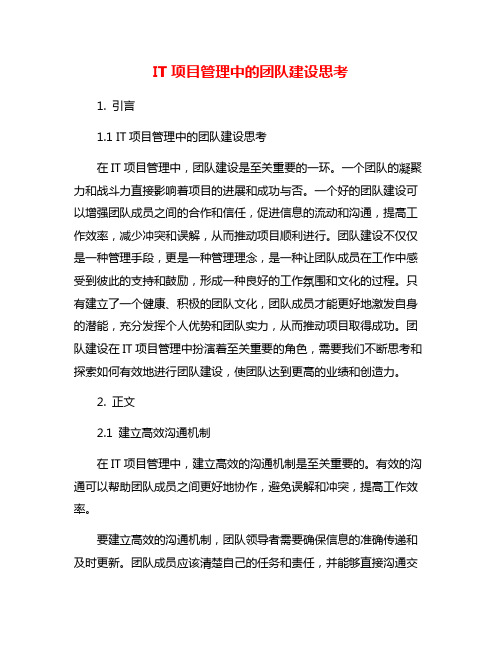 IT项目管理中的团队建设思考