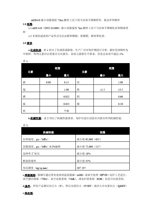 AISI410  最小屈服强度75ksi酸性工况下的马氏体不锈钢管件,钣金件和锻件