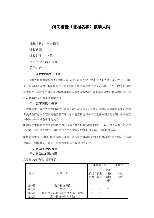 海关稽查教学大纲